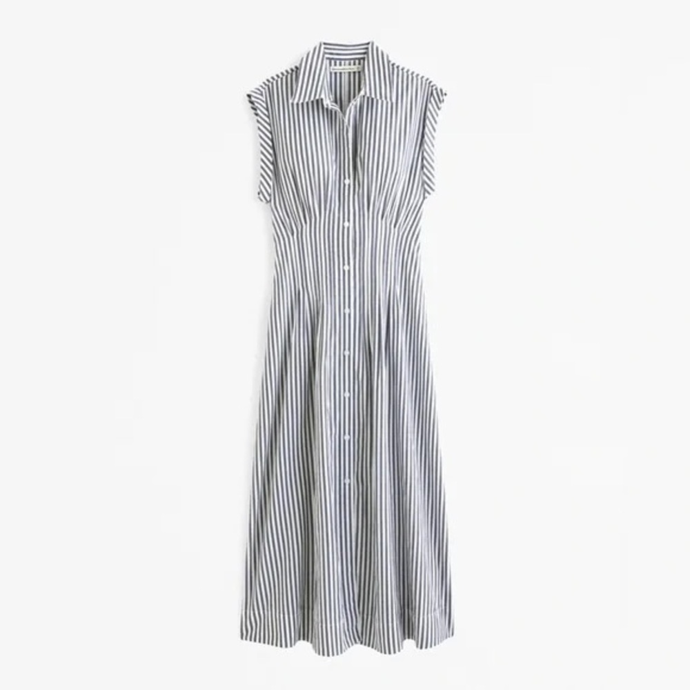 Abercrombie & Fitch Black and White Striped Midi Dress